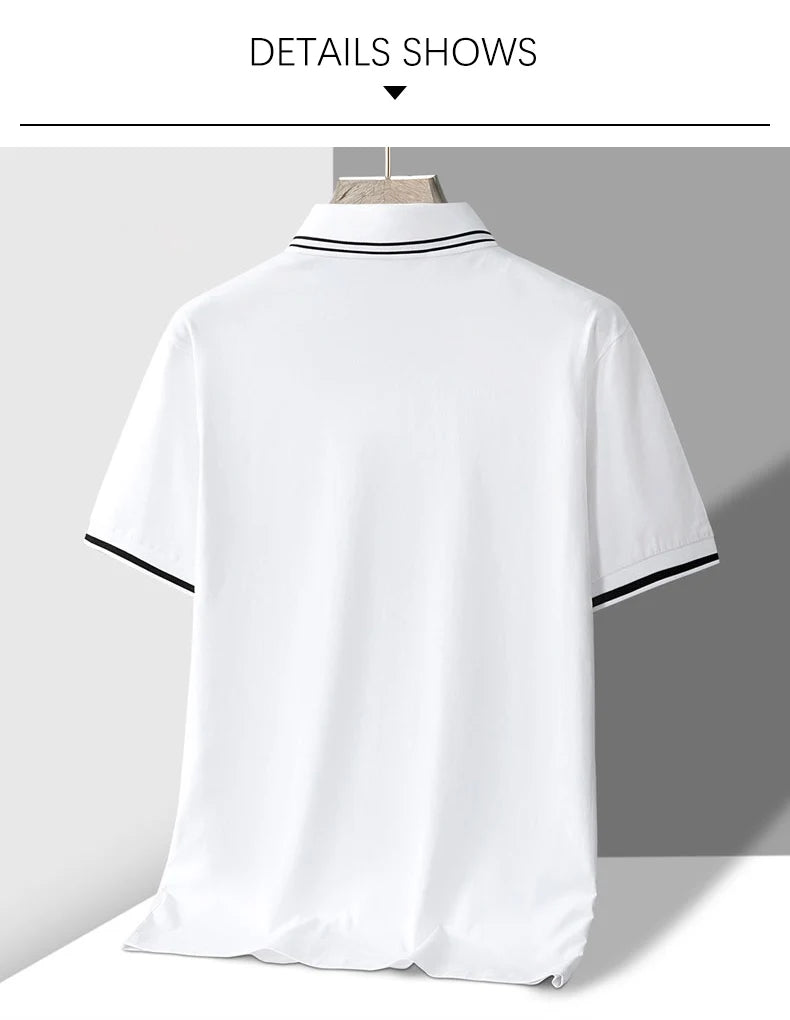 TFETTERS Men's Summer Polo Shirt Top Short Sleeve Turn Down Collar Solid Color Cotton White Casual T Shirt for Men Clothes