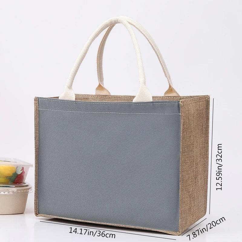 Simple solid color large capacity women's handbag reusable imitation linen zipper handbag commuting bag shopping bag