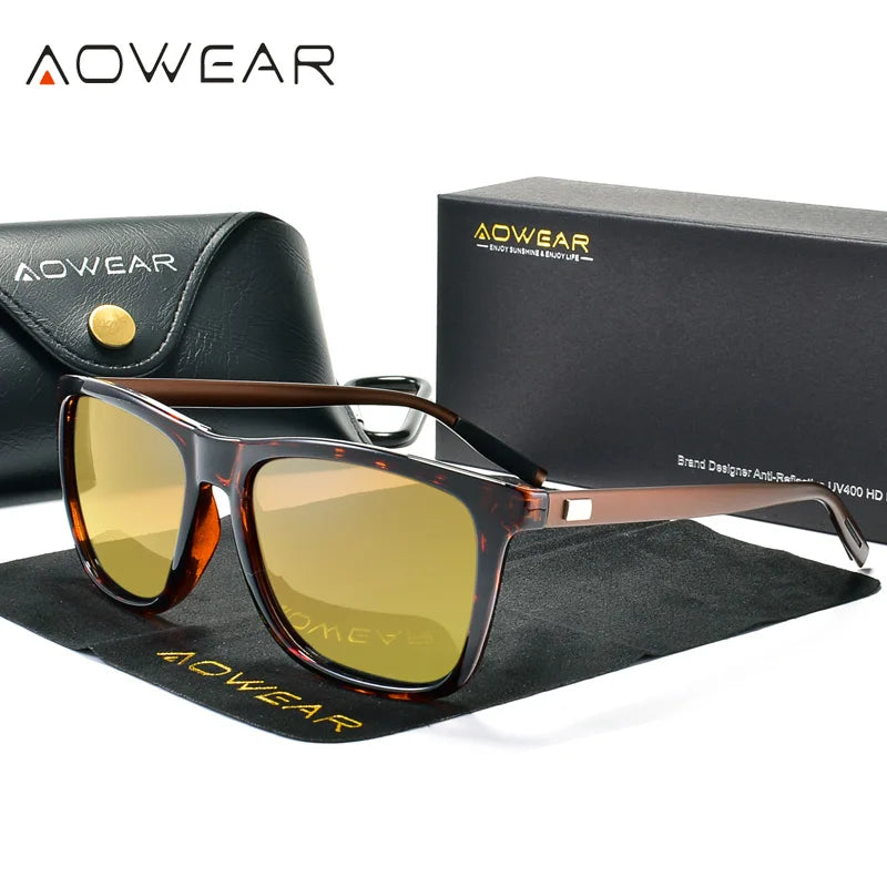 AOWEAR-Lunettes de vision nocturne HD pour hommes, lunettes de soleil à lentille jaune, lunettes polarisées pour la conduite nocturne en toute sécurité, Oculos Gafas De Sites