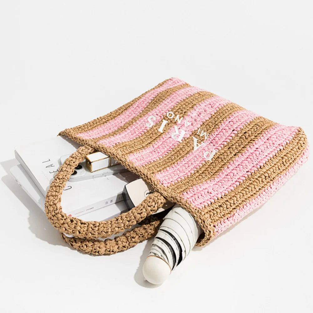 MABULA Women's Straw Knitting Shoulder Bag Hollow Out Handwoven Handbag Luxury Designer Totes Bag Large Capacity Beach Bolsas