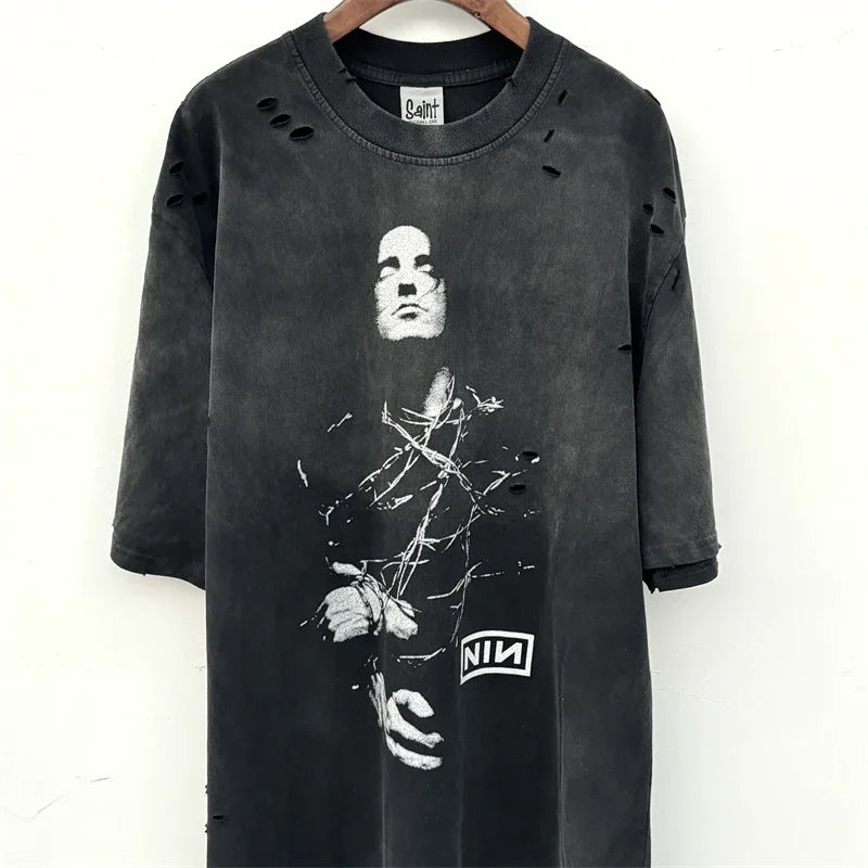 SAINT The Sand Of Time T-Shirts 2025ss Dirty Soil Spray Hand Worn Tank Top T Shirt Tee