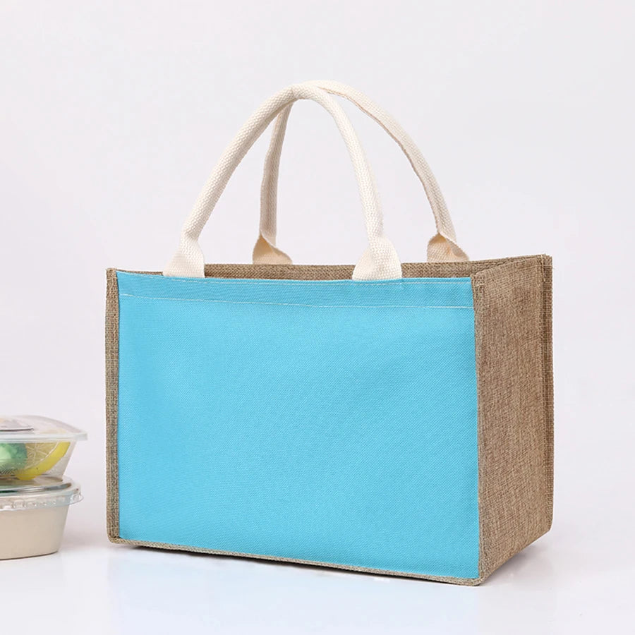 Simple solid color large capacity women's handbag reusable imitation linen zipper handbag commuting bag shopping bag