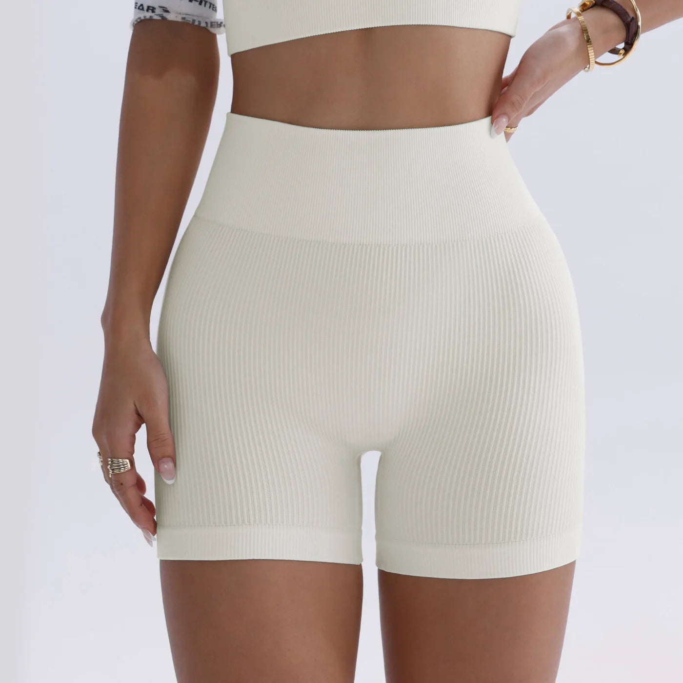 High-waisted Yoga Pant For Women, Designed To Lift And Shape, Tight-fitting With Solid Color And Ribbed Texture, Sports Shorts