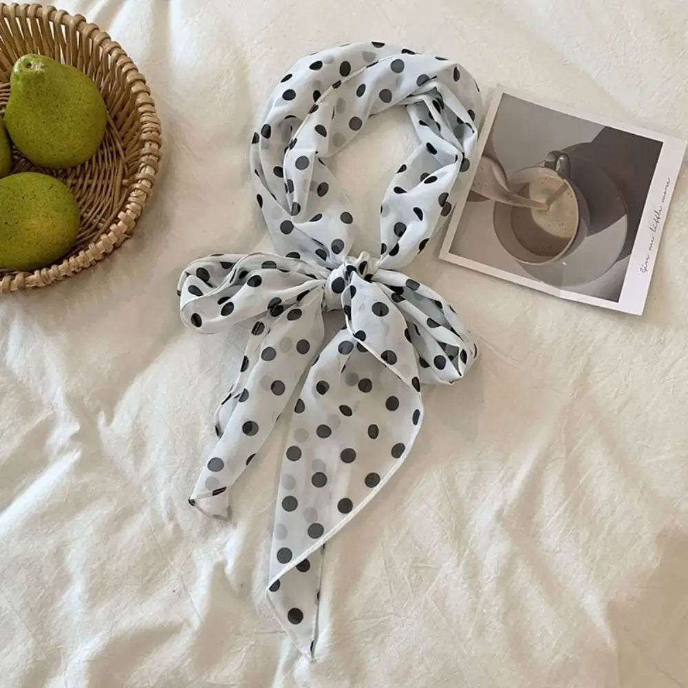 Elegant Ribbon Polka Dot Scarf Printed Multifunction Scarf Headband Thin Head Scarf Long Scarves Party