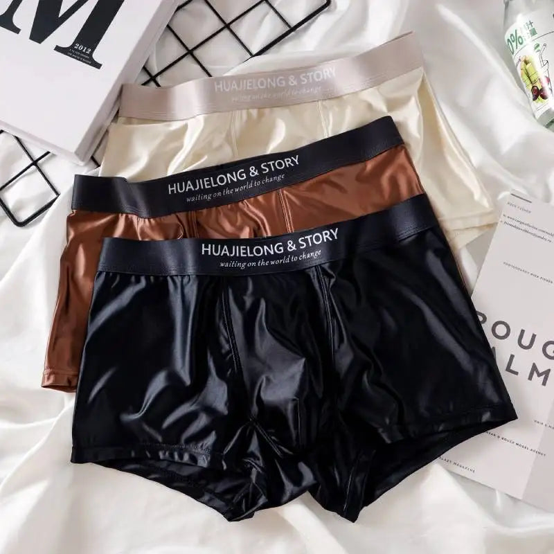 3Pcs Men's Underpants Ice Silk Satin-like Man Underwear Smooth Breathable Boxer Shorts Underwear For Men