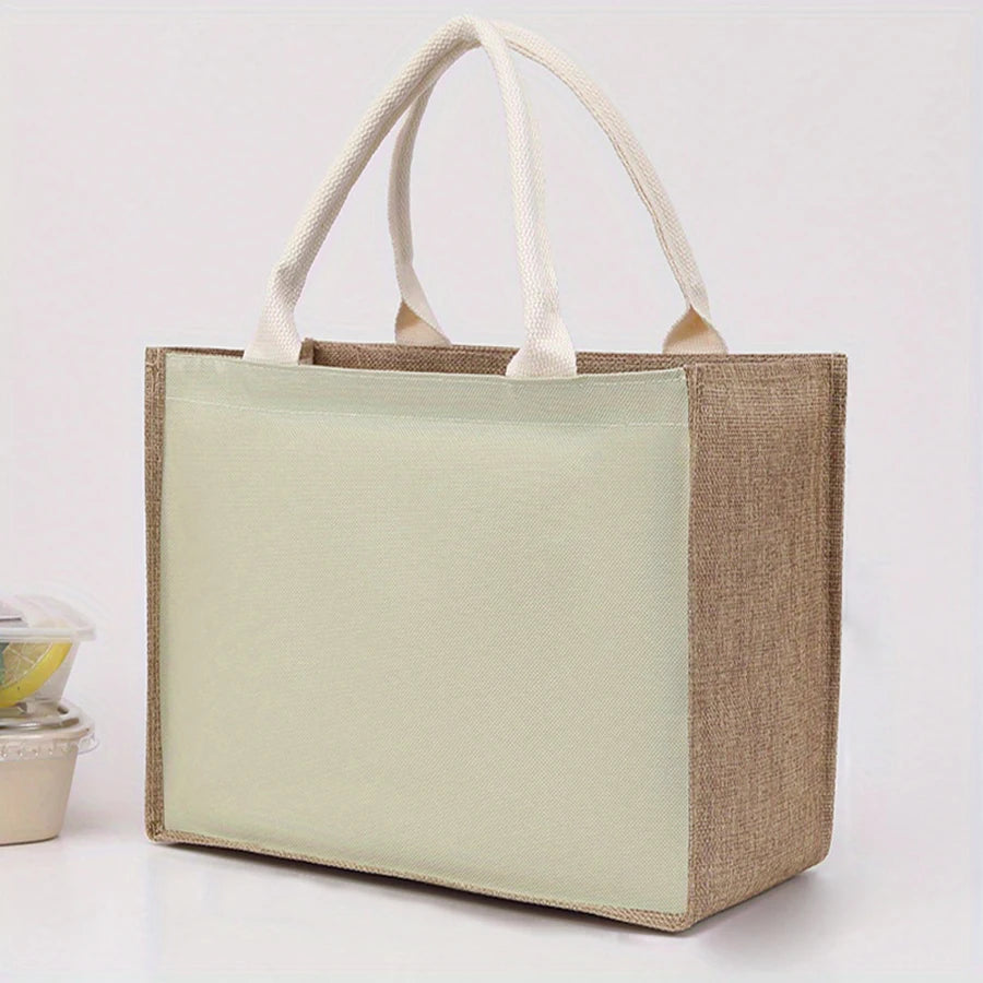 Simple solid color large capacity women's handbag reusable imitation linen zipper handbag commuting bag shopping bag