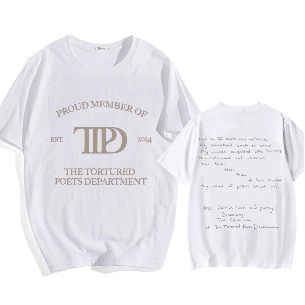 Album The Tortured Poets Department TTPD T-shirts Short Sleeve Cotton Comfortable Tee-shirt Casual Summer Men Women Tshirts Tees