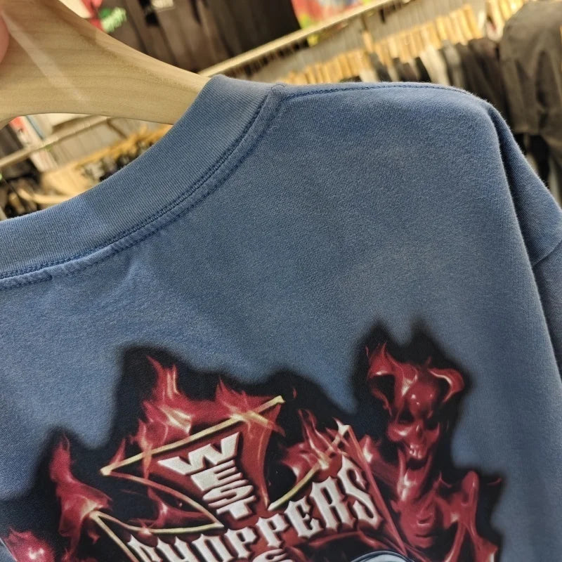 Vintage West Coast Choppers Printed T-Shirt Men's 100% Cotton Breathable Retro Biker Style Loose Fit Casual Streetwear