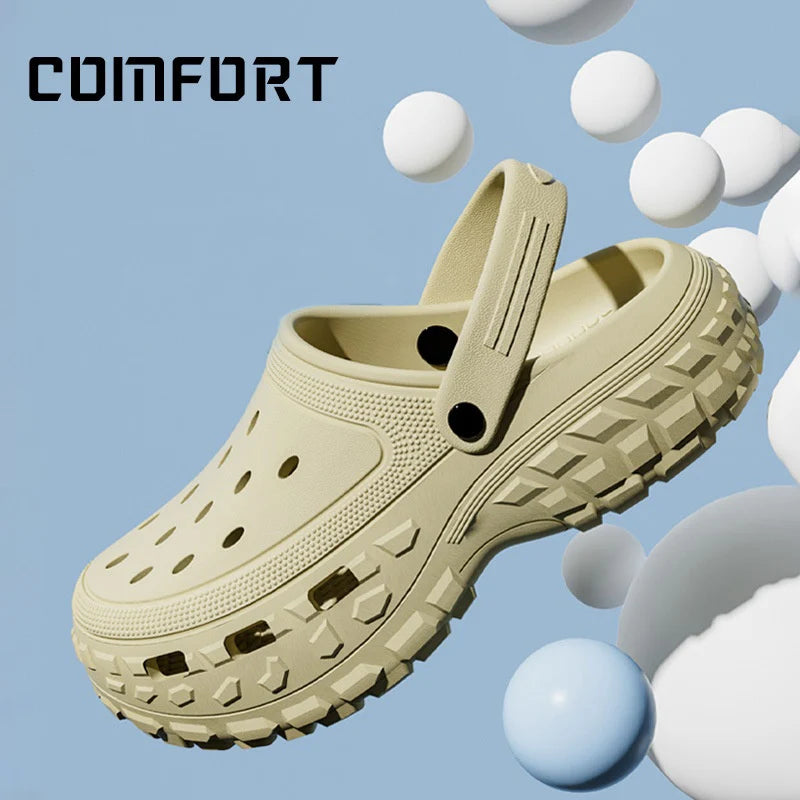 Summer Men's Thick Sole Clogs Beach Platform Sandals Outdoor EVA Non slip Slides Man Street Leisure Slippers Black Garden Shoes