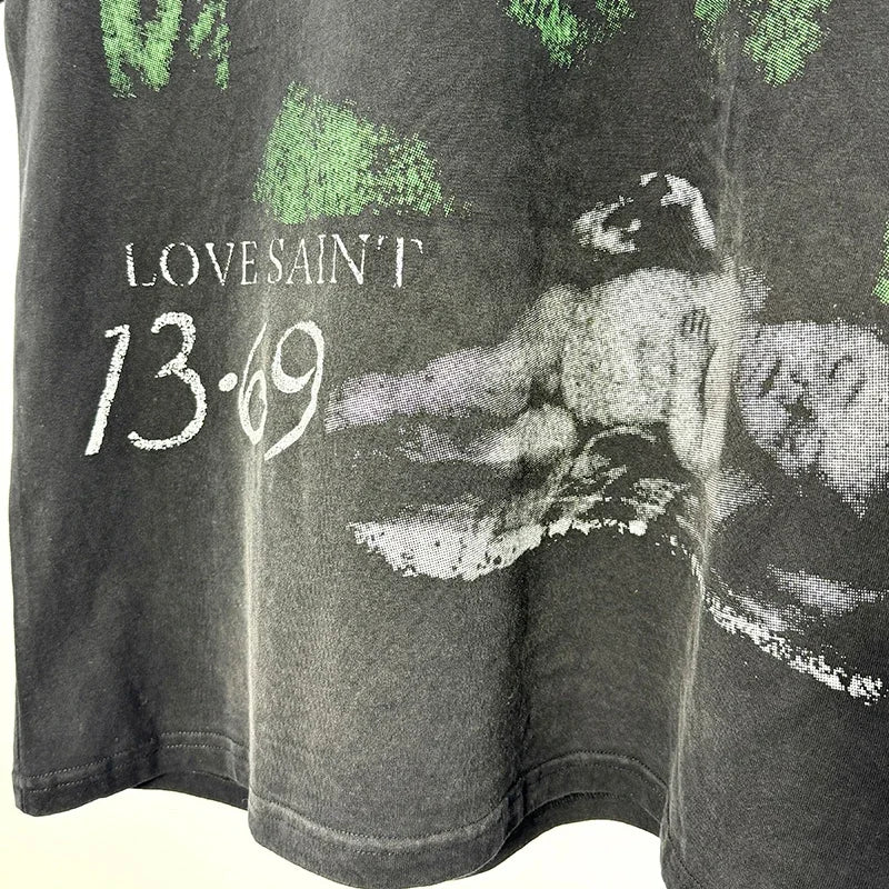 Hip Hop Vintage Washed Black Damaged Hole Tank Men Women Top Quality Cotton Oversized Saint Vest Stitching Sleeveless T Shirt