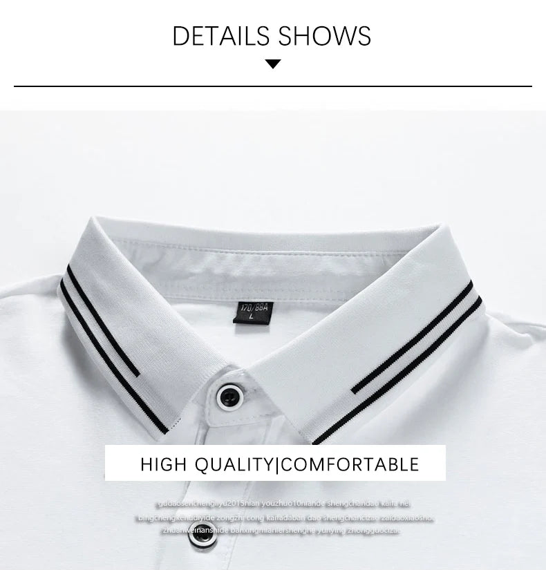 TFETTERS Men's Summer Polo Shirt Top Short Sleeve Turn Down Collar Solid Color Cotton White Casual T Shirt for Men Clothes