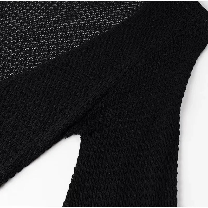 Sexy Hollow Out Metal Ring Buckle Splicing Knit Women Maxi Dress Chic Full Sleeve High Waist Long Dresses Lady Beach Party Robes