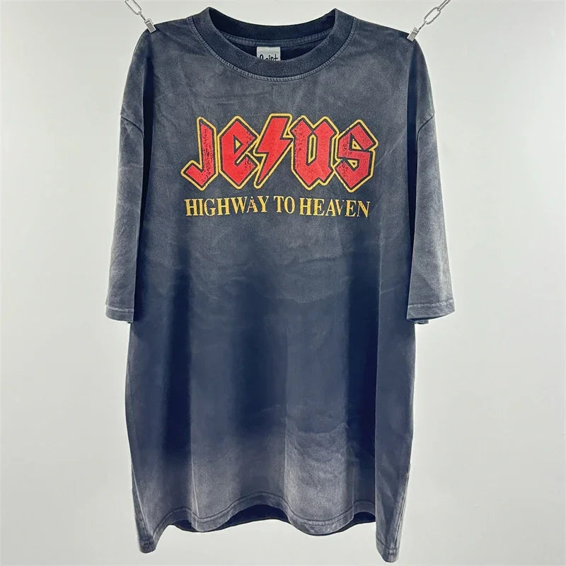 Washed Saint BORN AGAIG Hand Worn Vest T-Shirts Men Women Best Quality Loose Oversized T Shirt Tee