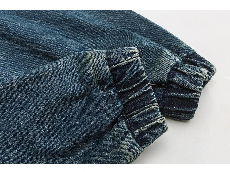 2023 Autumn Men's Denim Jacket Vintage Large Pocket Elastic Cuffs Baggy Coat Oversized Japanese Casual Streetwear 4XL 5XL