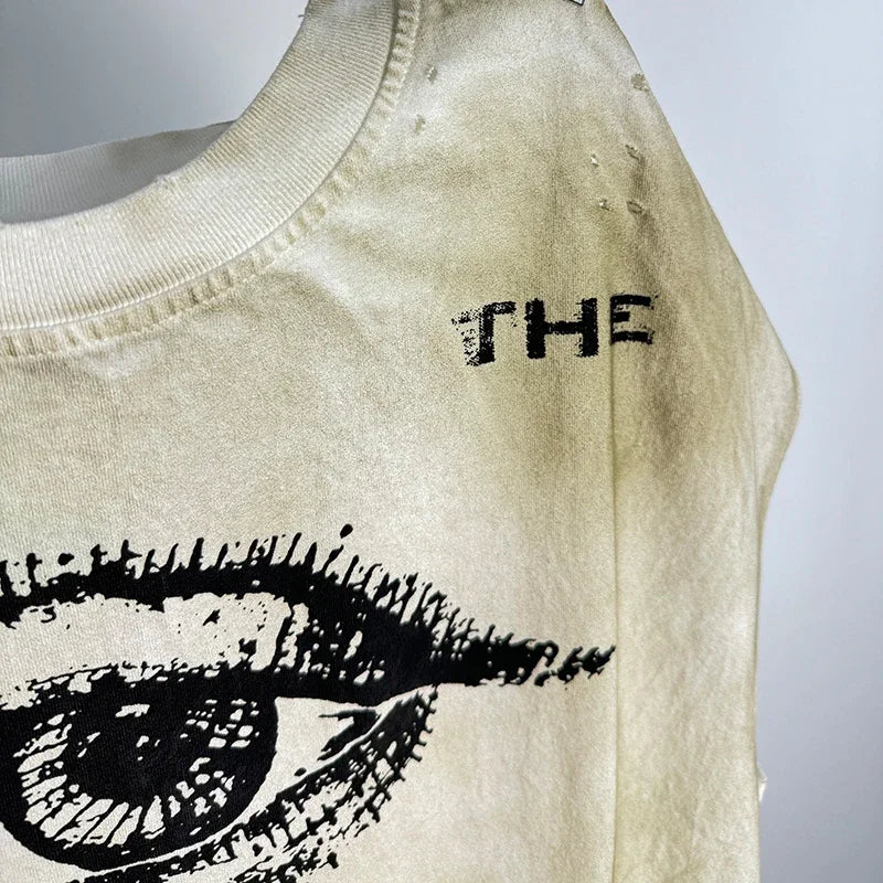 Red Skull Finger Print Damaged Hole Saint Tank Tee Men Women Streetwear Oversized Vest Vintage Washe Black Sleeveless T Shirt