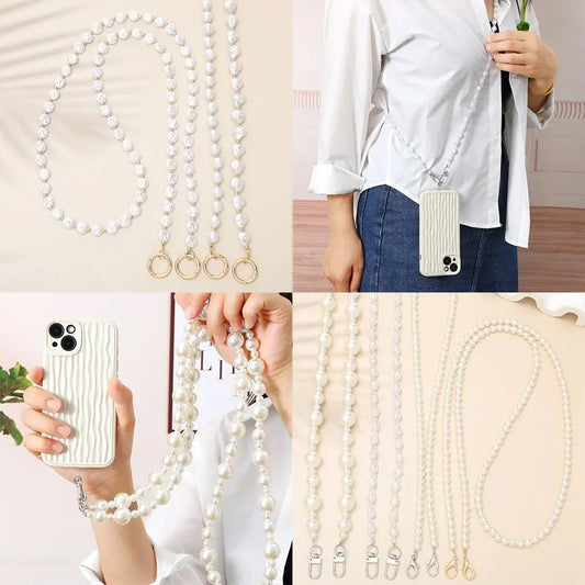 120cm Bag Chain for Handbag Handles Butterfly Beaded Phone Lanyard  DIY Purse Replacement for Shoulder Bag Straps Pearl Belt