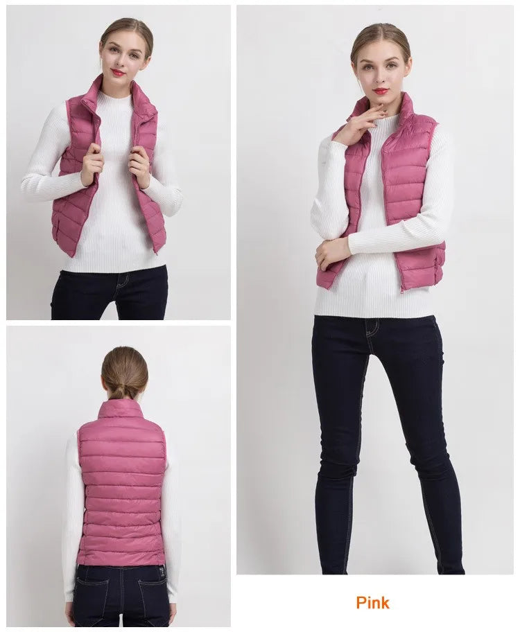 0-10 ℃   Femmes gilets automne hiver Ultra léger canard vers le bas gilet femme mince sans manches veste coupe-vent chaud bouffant gilet 4XL