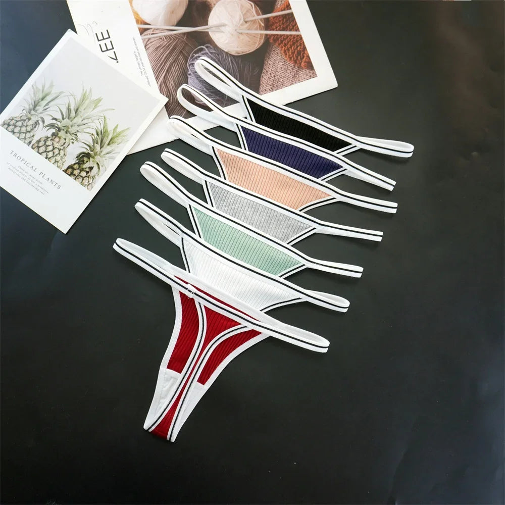 3Pcs 100% Cotton Breathable G-String Erotic Lingerie Women Thongs Stretch Thin-belt Solid Low Waist T-back Panties Seamless