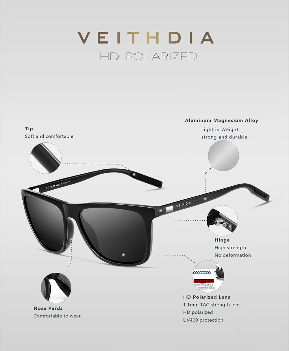 VEITHDIA marque lunettes de soleil unisexe rétro aluminium + TR90 lunettes de soleil polarisées lentille Vintage lunettes de soleil pour hommes/femmes 6108