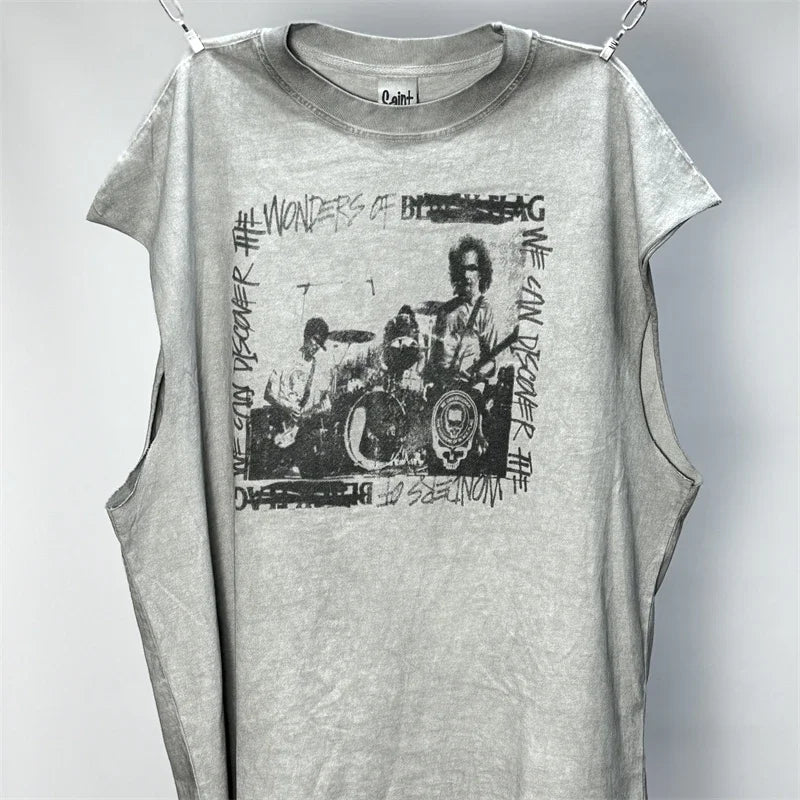SAINT The Sand Of Time T-Shirts 2025ss Dirty Soil Spray Hand Worn Tank Top T Shirt Tee
