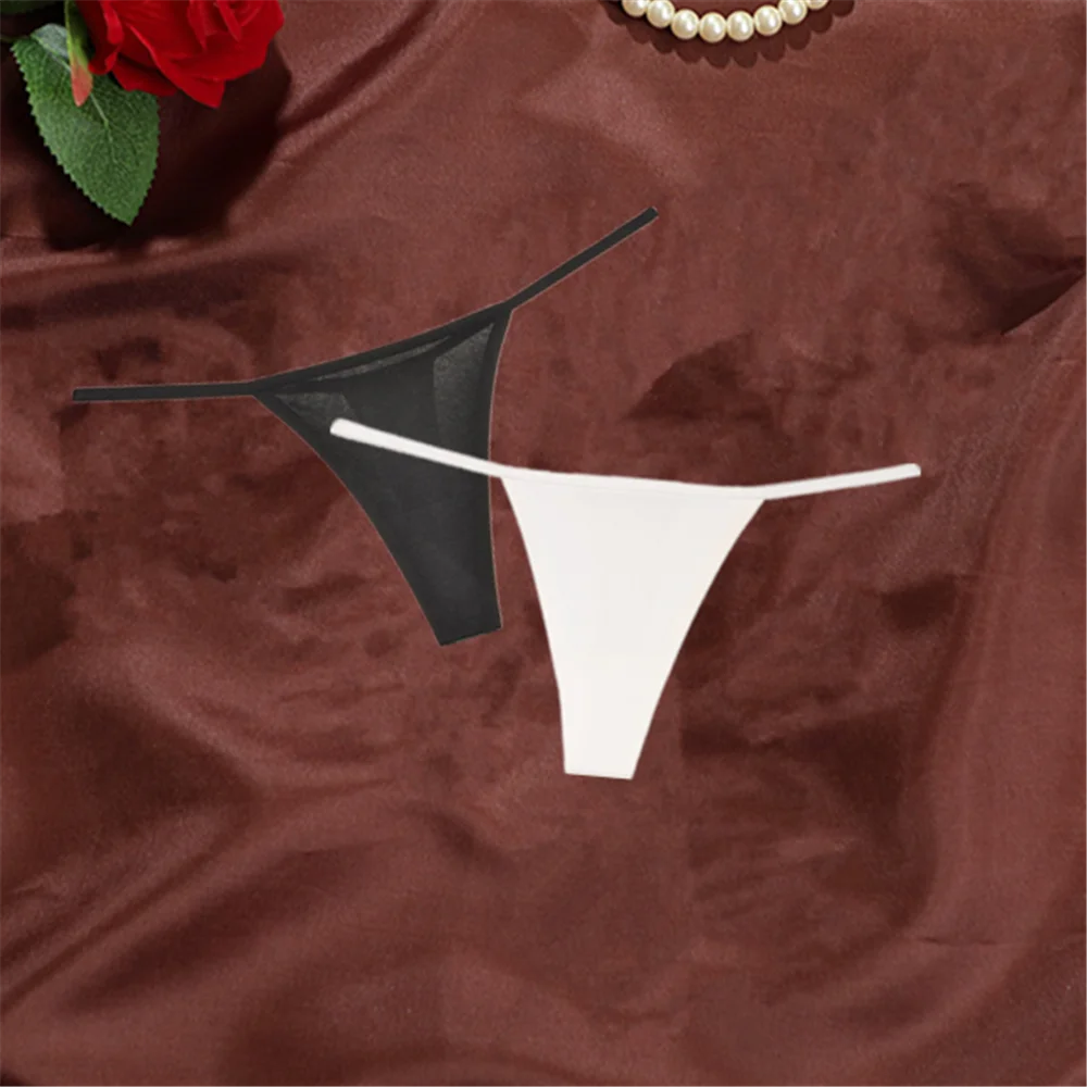 2pcs Women's Thong Sexy Lingerie Cotton Seamless Invisible Underwear Mid-rise T-back Panties Single Chip Breathable and Soft