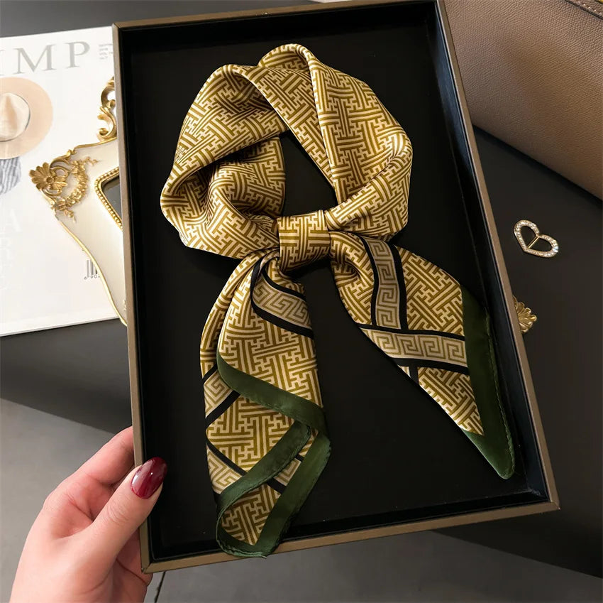 Elegant Soft Satin Square Scarf Headband Decorative Windproof Sun-Proof Versatile Fashion Accessory Neck Scarf