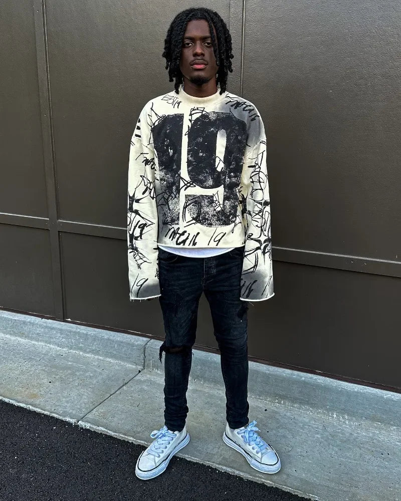 Y2K Men T Shirt vintage Print Graphic Gothic Long Sleeves Harajuku Oversized T Shirt Fashion Hip Hop Punk Casual Streetwear Tops