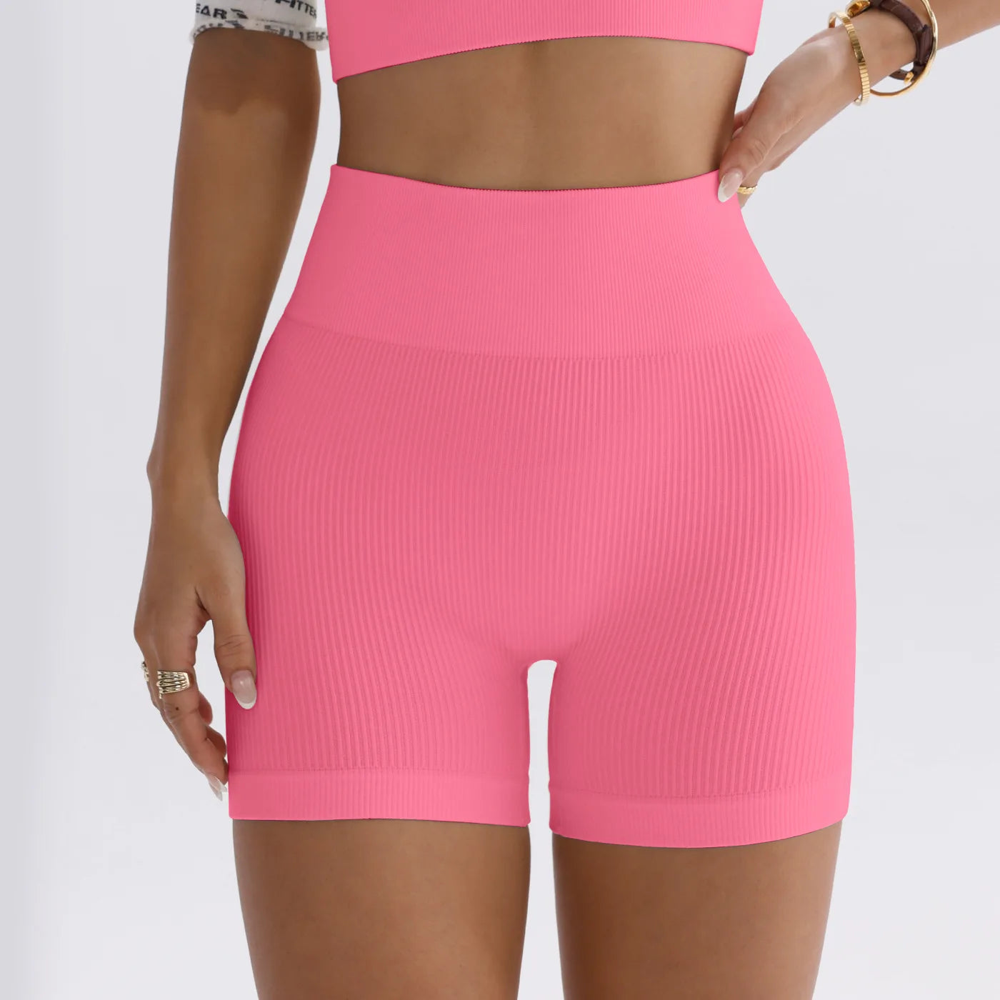 High-waisted Yoga Pant For Women, Designed To Lift And Shape, Tight-fitting With Solid Color And Ribbed Texture, Sports Shorts