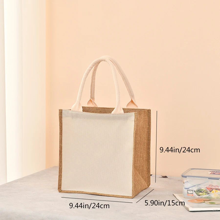 Simple solid color large capacity women's handbag reusable imitation linen zipper handbag commuting bag shopping bag