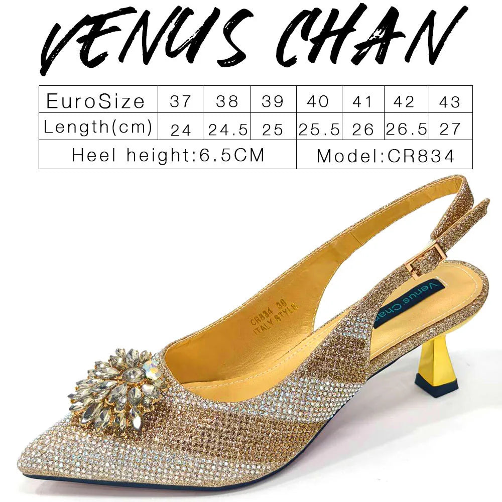 Newest Arrivals Special Design Silver Color African Women Shoes and Bag Set Pointed Toe Pumps for Wedding Party