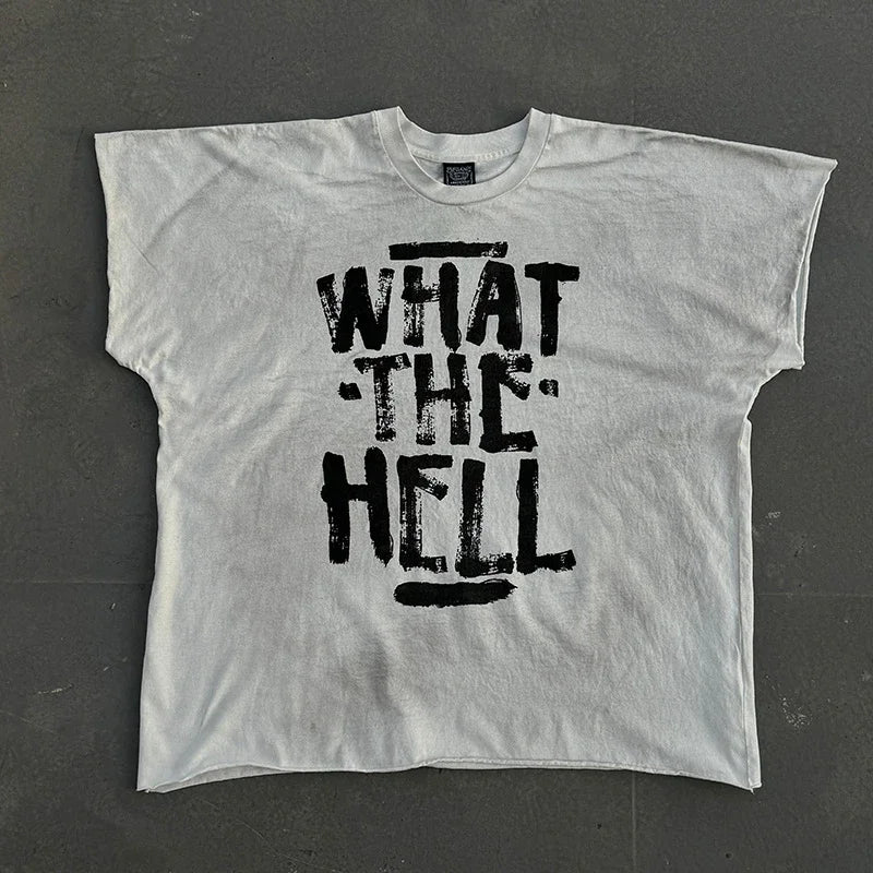 Graphics Print Vintage Washed Black Dirty Sleeveless T-Shirt Men Women Hip Hop Oversized Box Tee Best Quality Cotton T Shirt