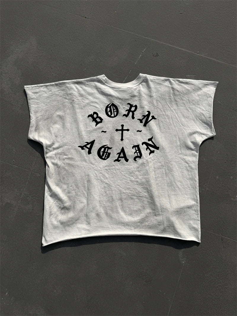 Washed Saint BORN AGAIG Hand Worn Vest T-Shirts Men Women Best Quality Loose Oversized T Shirt Tee