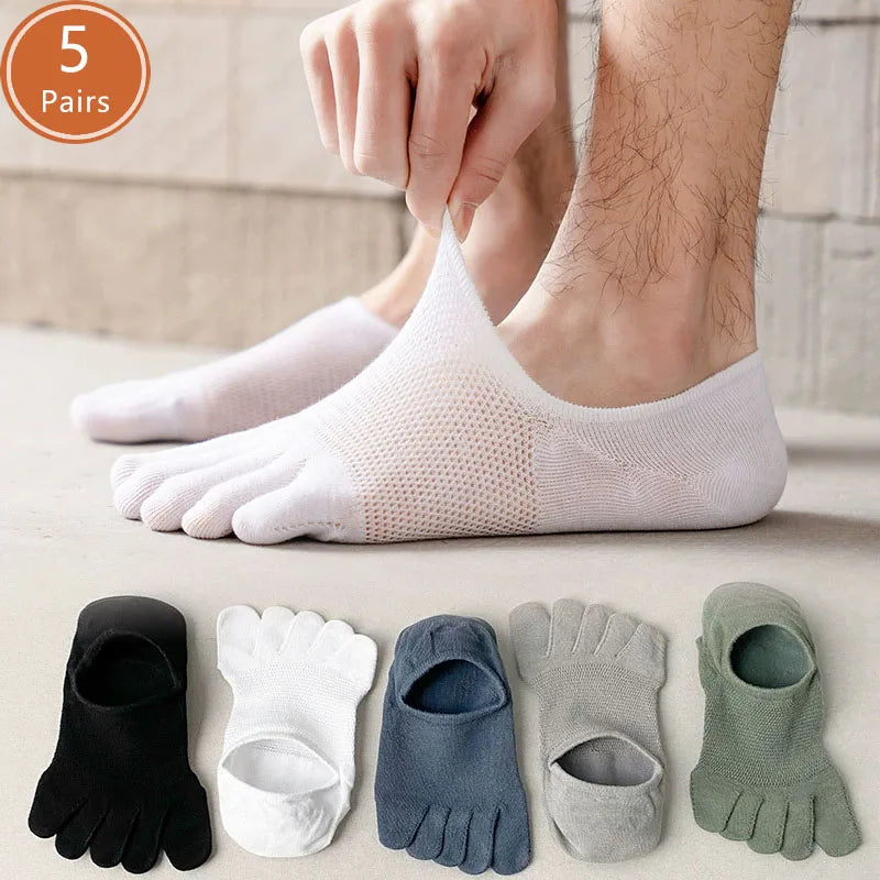 5 Pairs Invisible Toe Socks Summer Thin Cotton Mesh Shallow Mouth Soft Elastic Breathable Deodorant Cool 5 Finger Socks Sokken