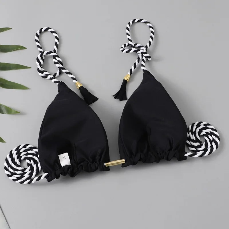 Women Bikini Rope Triangle Swimsuit Multicolor Sexy Low Waisted Bikini Set Swimsuit Swimwear Women BeachwearBrazilian biquini