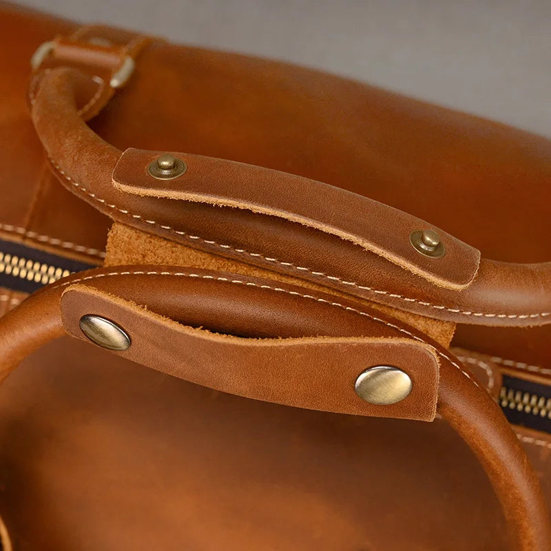 Sac de voyage en cuir véritable de grande capacité pour hommes et femmes, en cuir de vache noir souple, polochon de voyage décontracté, grand sac à bandoulière pour week-end