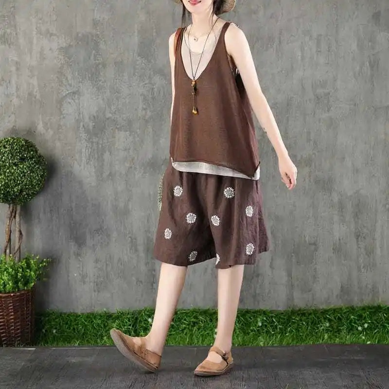 Short Pants Woman Knee Length Bermuda Cotton Embroidery Half Wide Shorts for Women Mid Harajuku Fashion Low Price Outfits Summer
