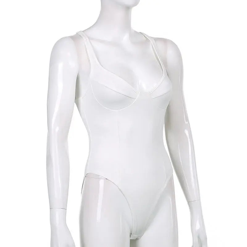 Sexy American Retro Sleeveless White Women's Bodysuits Fashion Basic Slim Outfits Chic Bodycon Jumpsuit Y2K Body Tops Summer