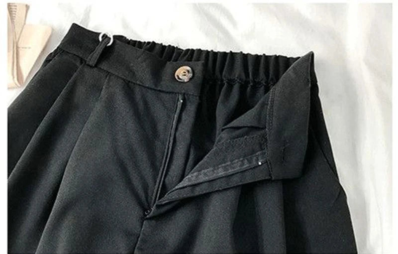 Casual High Waist Wide Leg Suit Shorts Women Korean Fashion Loose Solid Shorts Summer Office Ladies Black Thin Shorts