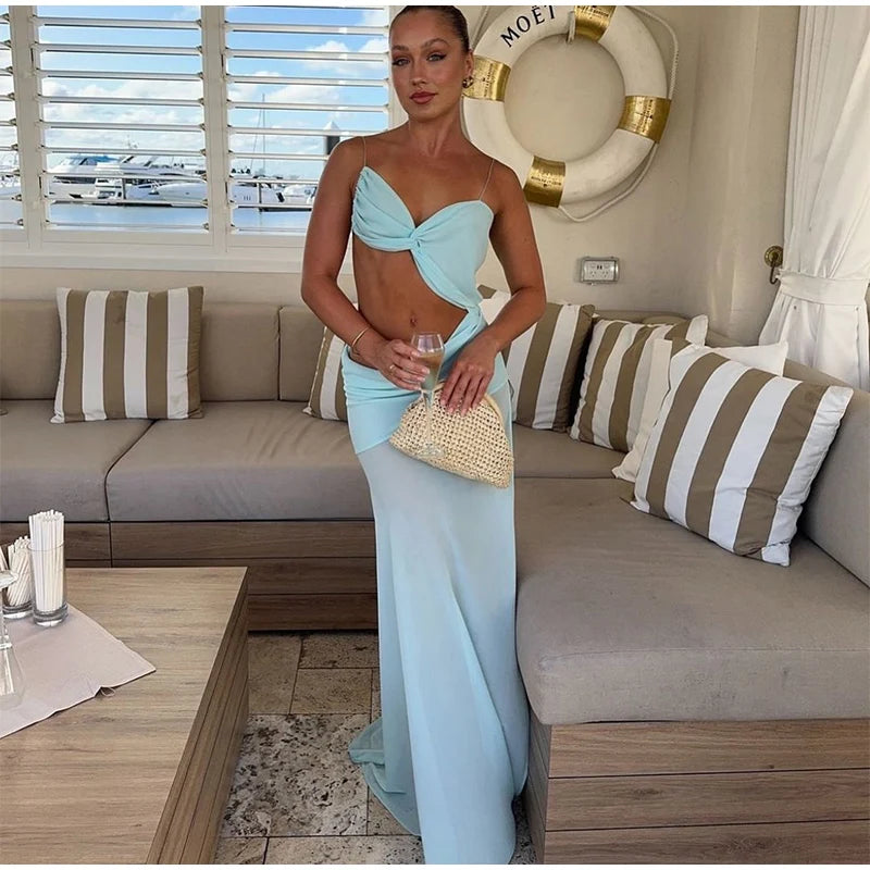Sexy Backless lace Up Long Dress Women Elegant Sleeveless Side Split Off Shoulder Dresses Female 2025 Summer Beach Party Robes