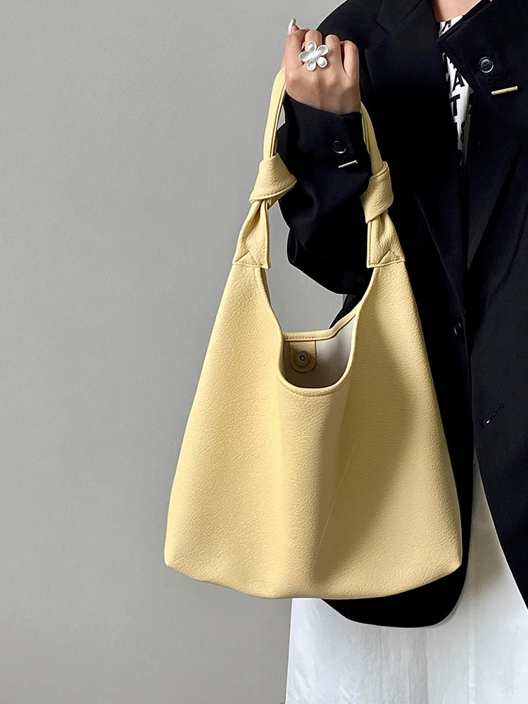 Fresh Yellow PU Women's Tote Bag Spring New Large Capacity Versatile High-grade Texture Underarm Bags Trendy One Shoulder Bags