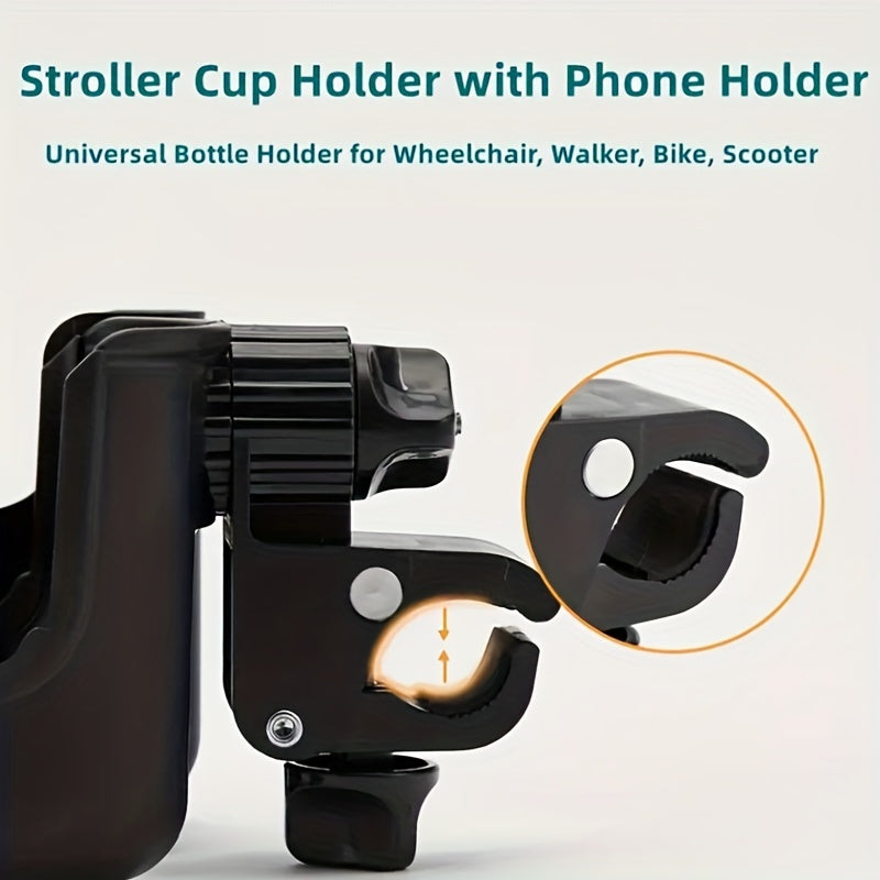 Porte-gobelet universel pour poussette avec support de téléphone, porte-bouteille pour fauteuil roulant, accessoires de poussette, 2 en 1