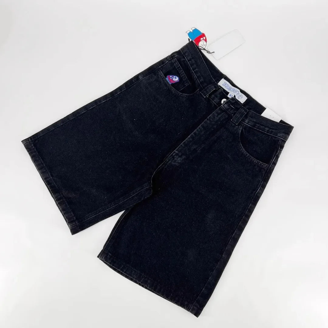 Y2k Black Punk Wash Baggy Work Shorts Men Women Summer Hip Hop Ripped Hole Denim Shorts Raw Edge Casual Jorts Streetwear