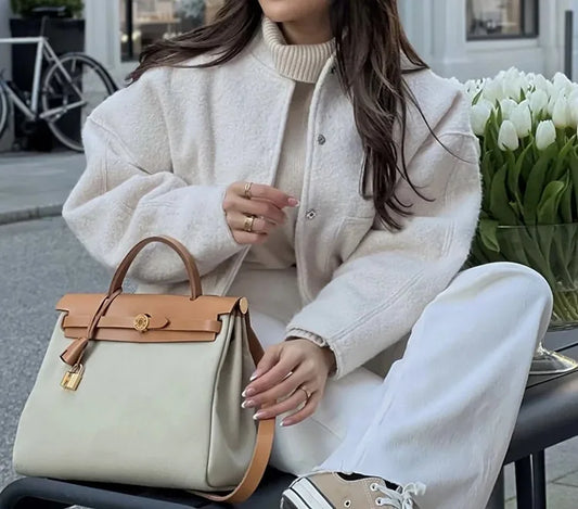 MiuKoMiYa Army Green Short Wool Blend Bomber Jackets For Women Winter Outdoor Women's Woolen Blend Coat Women Loose Wool Jacket