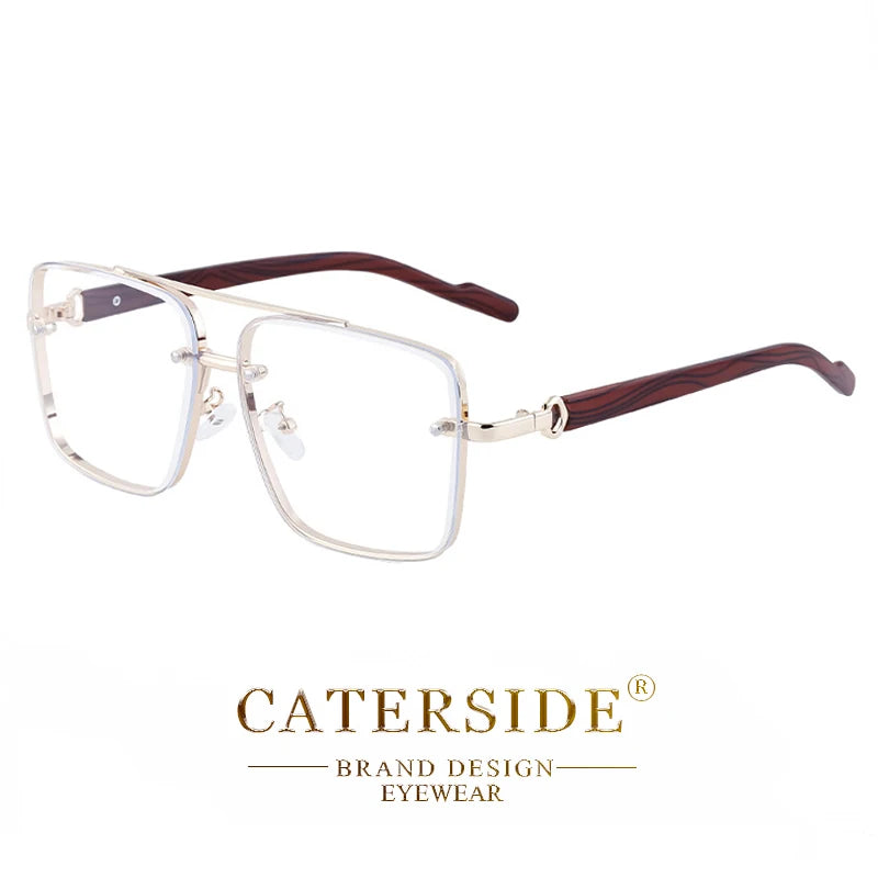 CATERSIDE Retro Wooden Temple Sunglasses Men Square Flat Top Double Bridges Sun Glasses Women Travel Fashion Eyeglass UV400