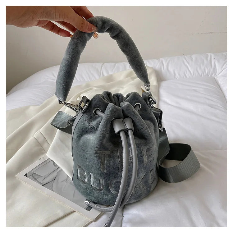 Velvet Bucket Bags for Women Fashion Purses and Handbags Designer Crossbody Bag Luxury Shoulder Bag New Satchel Lady Bag
