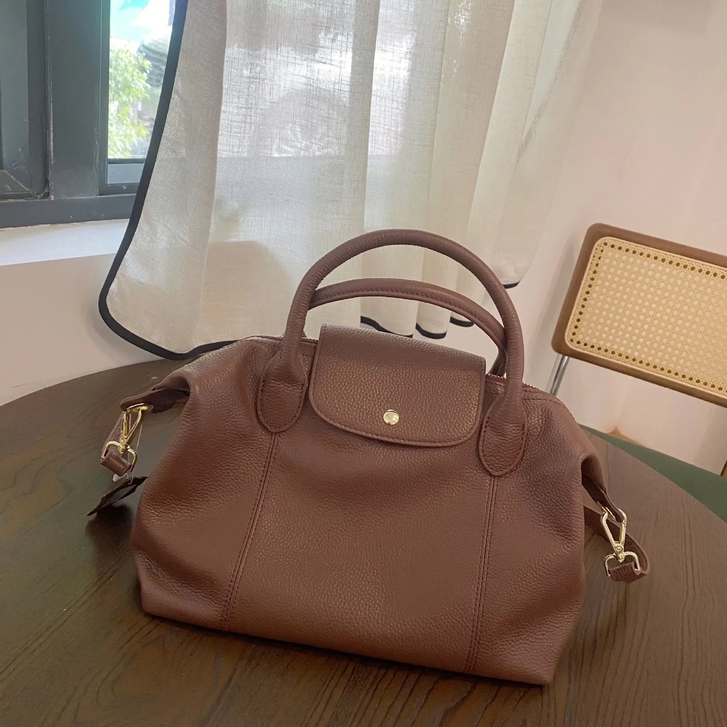 Soft Cow Leather Dumpling Shape Handbag Women's Classic Top-handle Bag Simple Design Single Shoulder Crossbody Bag