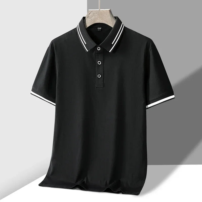 TFETTERS Men's Summer Polo Shirt Top Short Sleeve Turn Down Collar Solid Color Cotton White Casual T Shirt for Men Clothes