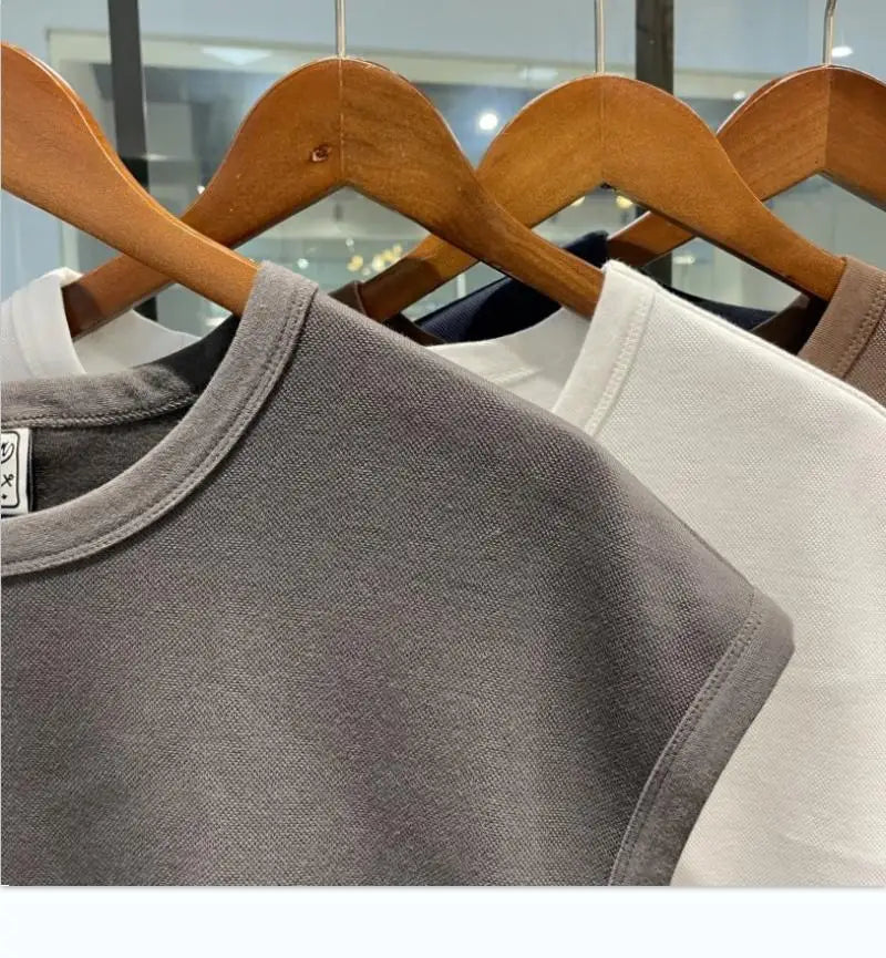 Trendy summer new waffle loose sports vest fitness sleeveless casual men's training solid color crew neck top