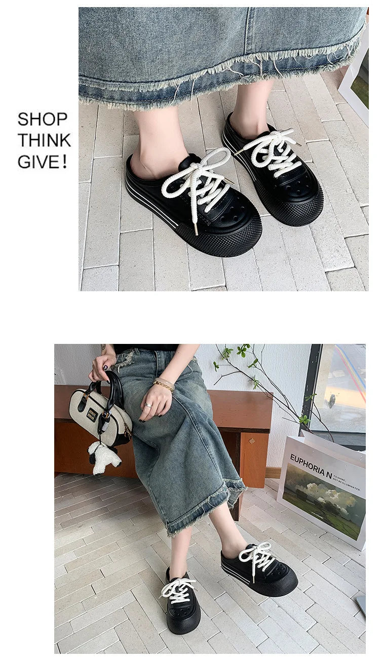 Women Fashion Clogs Lace-up Platform Slippers Summer Shoes Soft EVA Anti-slip Female Beach Street Slides Thick Sole Sandals
