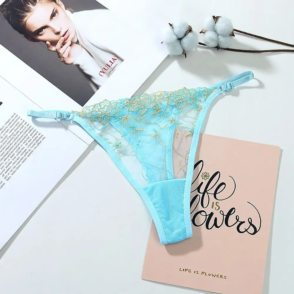 New Underwear Women Embroidery Flower Hollow Mesh Panties Soft Thin G-String Solid Thongs Sexy Female Underpants Lingerie